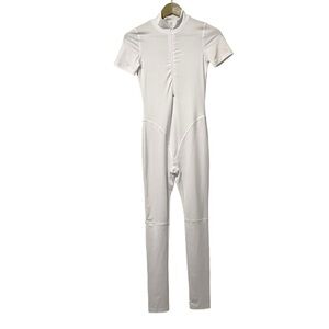 Matte Brand White Short Sleeve Skinny Leg Zip Up Jumpsuit Size Small